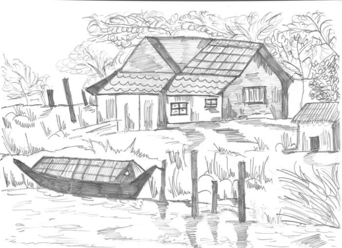 Sketsa Rumah Desa